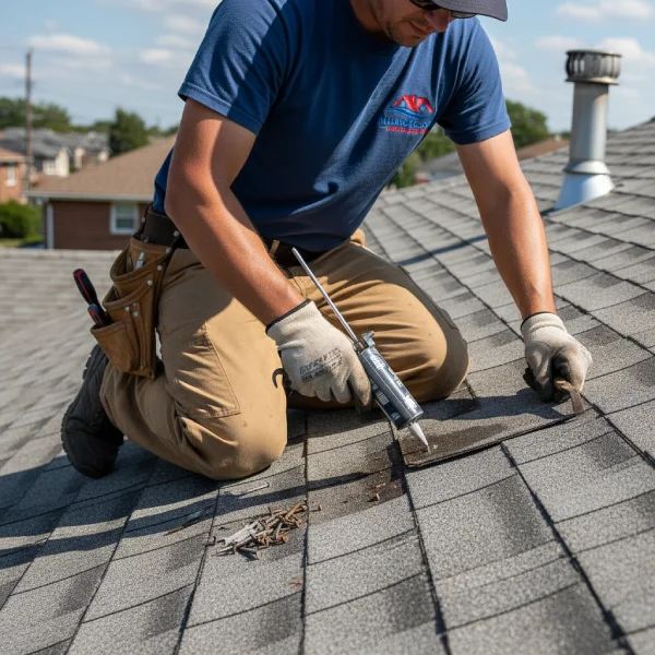 Roof Repair Worker working Close view