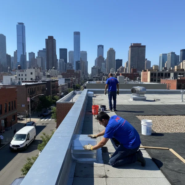 Working working during Roof Maintenance in NYC
